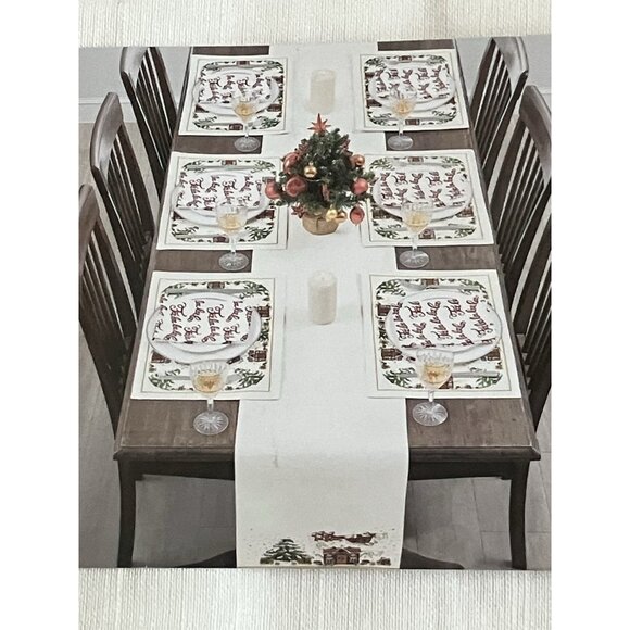 Huntington Home 100% Cotton Christmas Water Resistant Table Runner 14” X 108” - Picture 3 of 6